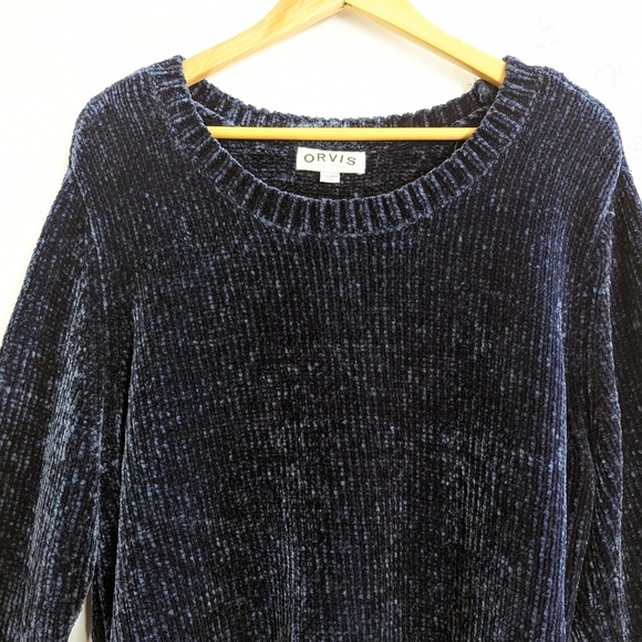 Orvis Scoop Neck Chenille Sweater XXL Navy Blue Super Soft Knit Plus Curvy - Picture 3 of 15